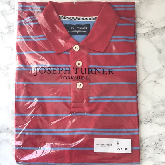 NEW Joseph Turner UK Golf Polo Shirt Striped Medium Red & Blue - Picture 7 of 11